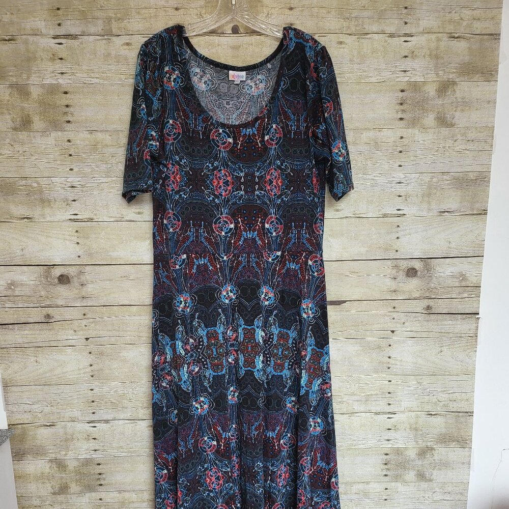 LuLaRoe 2XL Anna - Blues and Reds Design Maxi Dress